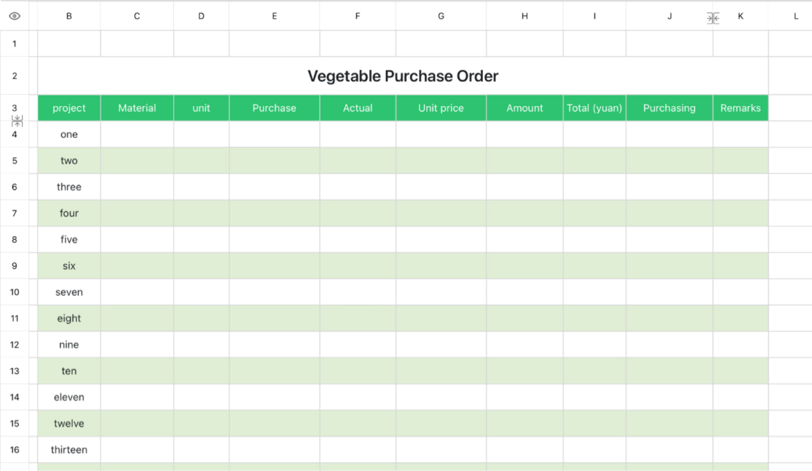 Vegetable purchase orders 1